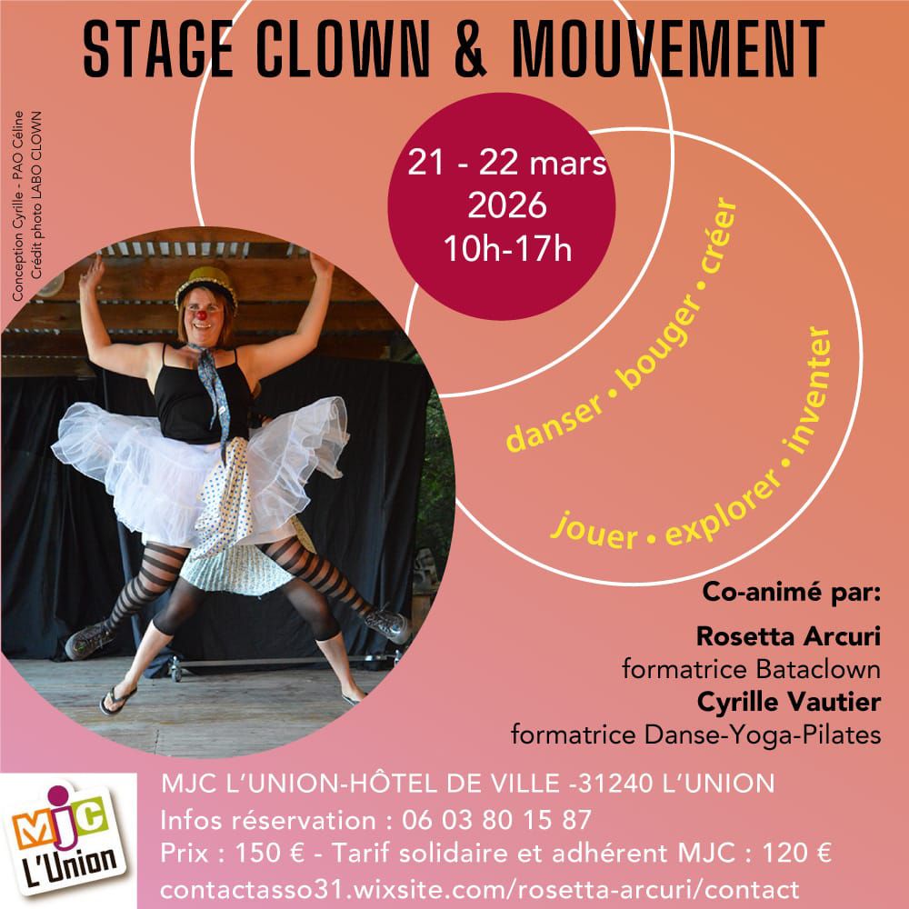 Stage Clown & Mouvement les 21 et 22 mars 2026 de 10h à 17h